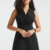 Surplice Lapel Sleeveless Knit Dress | Stretch Ponte (Black)