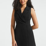 Surplice Lapel Sleeveless Knit Dress | Stretch Ponte (Black)