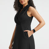 Surplice Lapel Sleeveless Knit Dress | Stretch Ponte (Black)