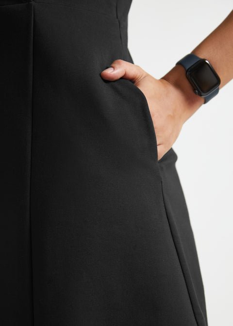 Surplice Lapel Sleeveless Knit Dress | Stretch Ponte (Black)