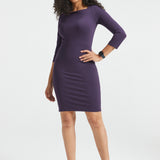 3/4 Sleeve Boatneck Sheath Dress | Stretch Ponte (Aubergine)