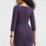 3/4 Sleeve Boatneck Sheath Dress | Stretch Ponte (Aubergine)