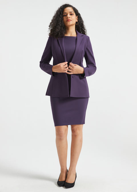 3/4 Sleeve Boatneck Sheath Dress | Stretch Ponte (Aubergine)