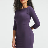 3/4 Sleeve Boatneck Sheath Dress | Stretch Ponte (Aubergine)