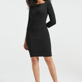 3/4 Sleeve Boatneck Sheath Dress | Stretch Ponte (Black)