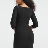 3/4 Sleeve Boatneck Sheath Dress | Stretch Ponte (Black)