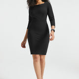 3/4 Sleeve Boatneck Sheath Dress | Stretch Ponte (Black)