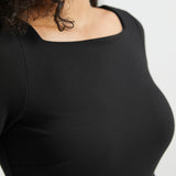3/4 Sleeve Boatneck Sheath Dress | Stretch Ponte (Black)