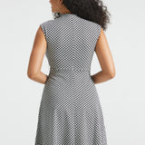 Mock Neck Fit & Flare Dress | Stretch Knit (Black Ivory Catstooth)