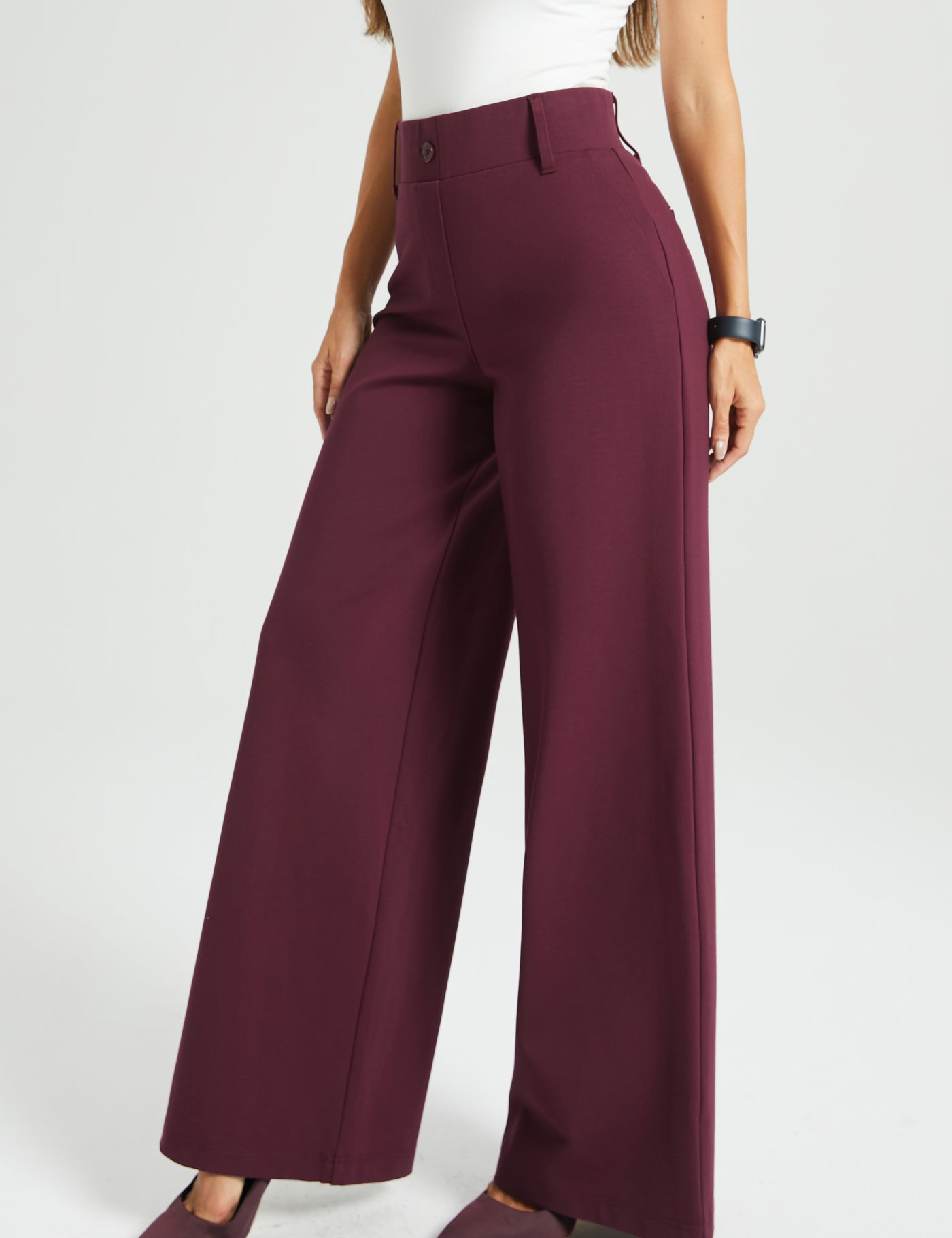 Classic High-Waist DPYP™ Dress Pant Yoga Pants | Wide (Burgundy)