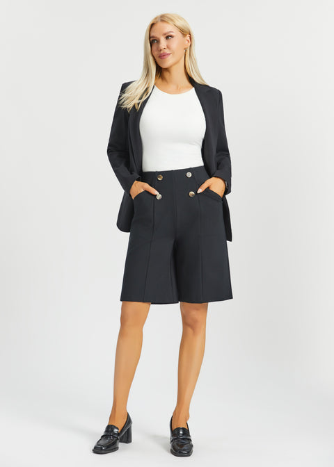 Atlantic Wide-Leg Bermuda Shorts | Stretch Ponte (Black) - Final Sale