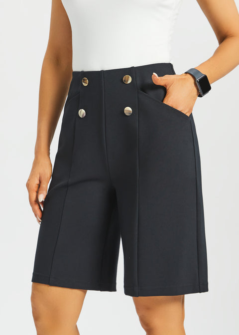 Atlantic Wide-Leg Bermuda Shorts | Stretch Ponte (Black) - Final Sale