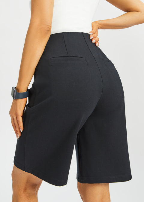 Atlantic Wide-Leg Bermuda Shorts | Stretch Ponte (Black) - Final Sale