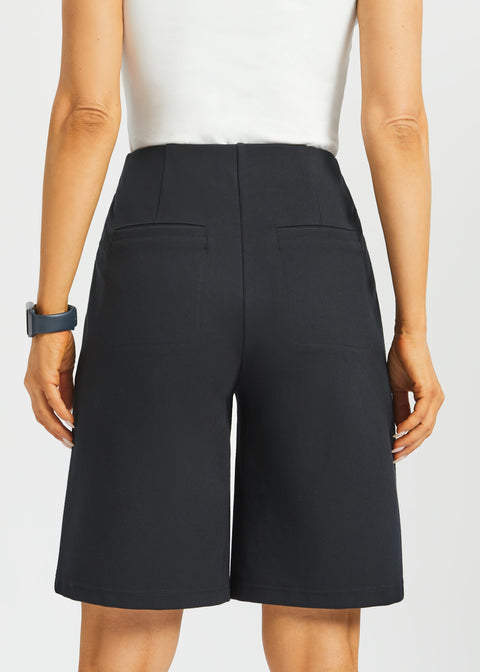 Atlantic Wide-Leg Bermuda Shorts | Stretch Ponte (Black) - Final Sale