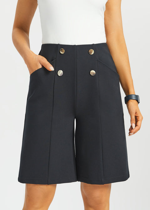 Atlantic Wide-Leg Bermuda Shorts | Stretch Ponte (Black) - Final Sale