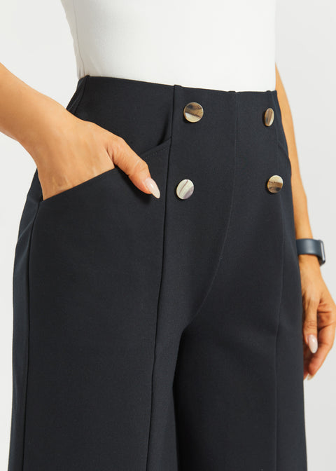 Atlantic Wide-Leg Bermuda Shorts | Stretch Ponte (Black) - Final Sale