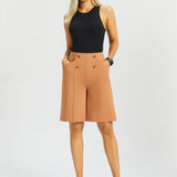 Atlantic Wide-Leg Bermuda Shorts | Stretch Ponte (Sandalwood) - Final Sale