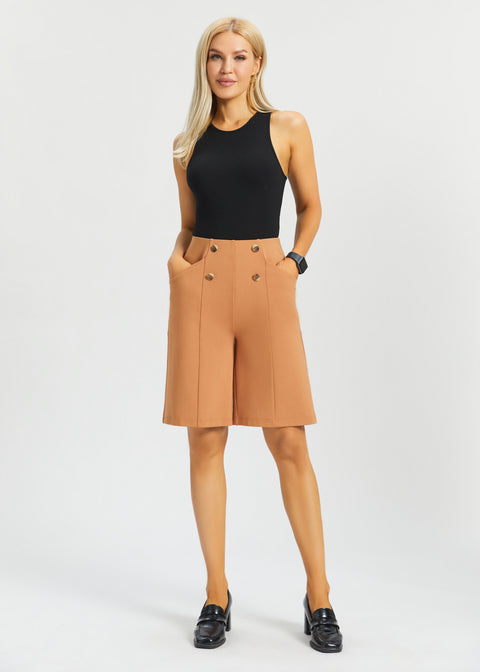 Atlantic Wide-Leg Bermuda Shorts | Stretch Ponte (Sandalwood) - Final Sale