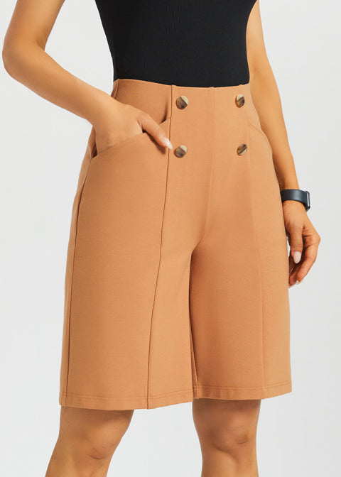 Atlantic Wide-Leg Bermuda Shorts | Stretch Ponte (Sandalwood) - Final Sale