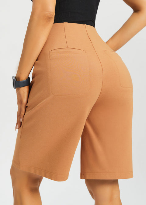 Atlantic Wide-Leg Bermuda Shorts | Stretch Ponte (Sandalwood) - Final Sale