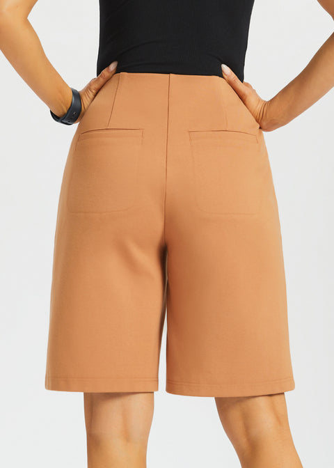 Atlantic Wide-Leg Bermuda Shorts | Stretch Ponte (Sandalwood) - Final Sale