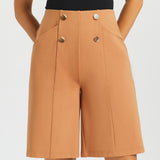Atlantic Wide-Leg Bermuda Shorts | Stretch Ponte (Sandalwood) - Final Sale