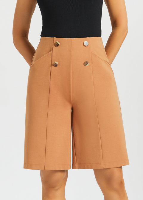 Atlantic Wide-Leg Bermuda Shorts | Stretch Ponte (Sandalwood) - Final Sale