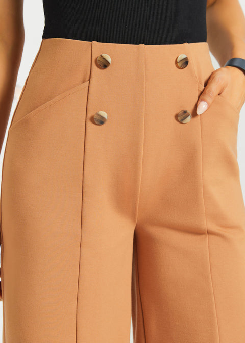 Atlantic Wide-Leg Bermuda Shorts | Stretch Ponte (Sandalwood) - Final Sale