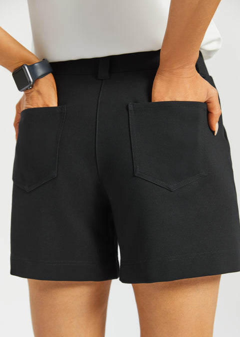 Tailored Seam Shorts | Stretch Ponte (Black) - Final Sale