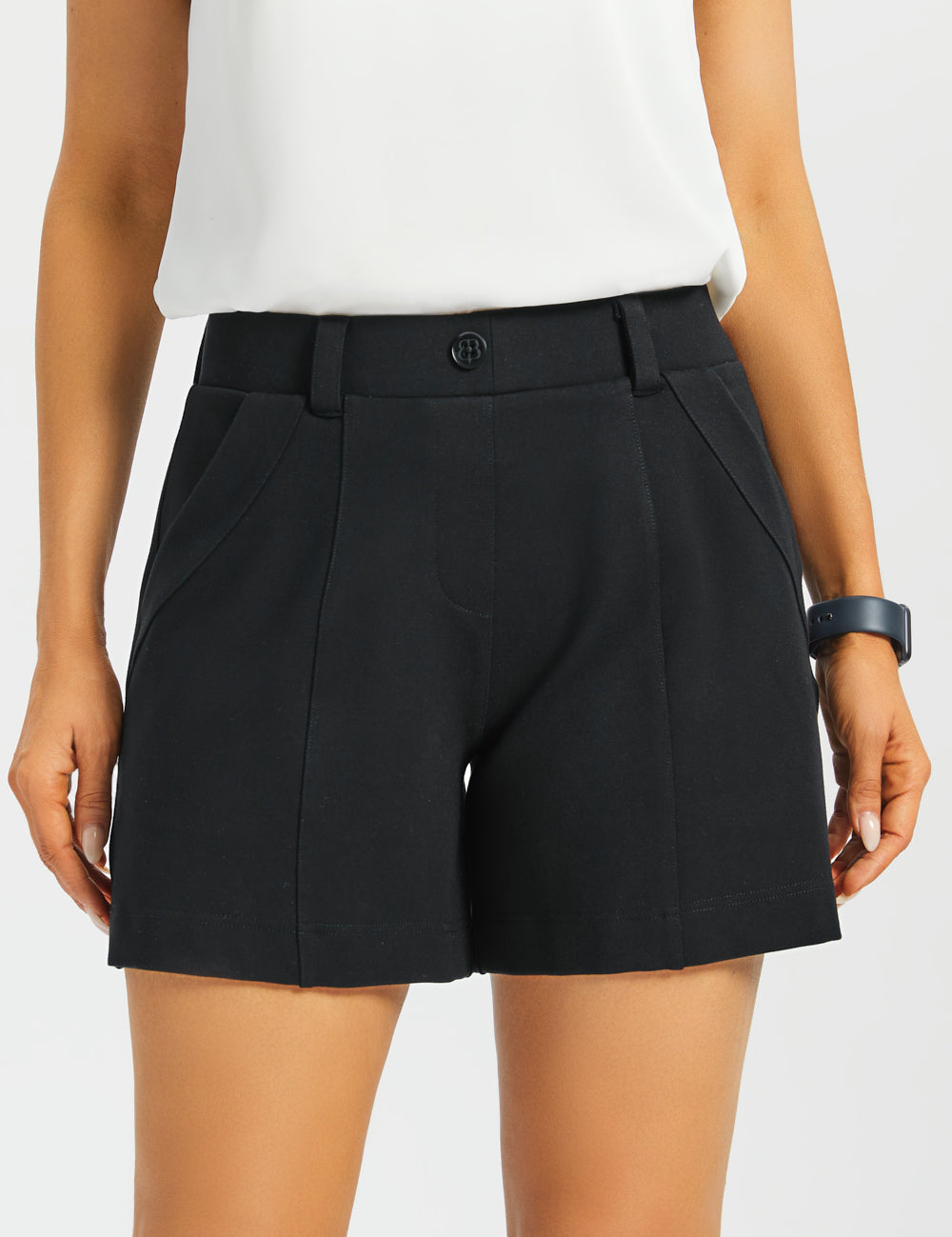 Tailored Seam Shorts | Stretch Ponte (Black) - Final Sale