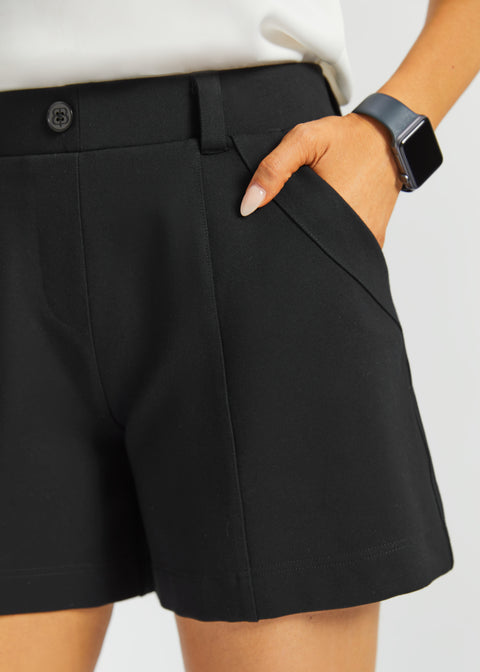 Tailored Seam Shorts | Stretch Ponte (Black) - Final Sale
