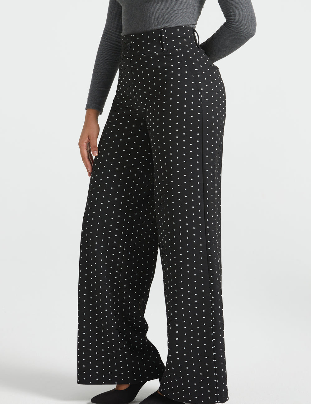 Classic High-Waist Dress Pants | Wide - Jacquard (Black Ivory Dot)