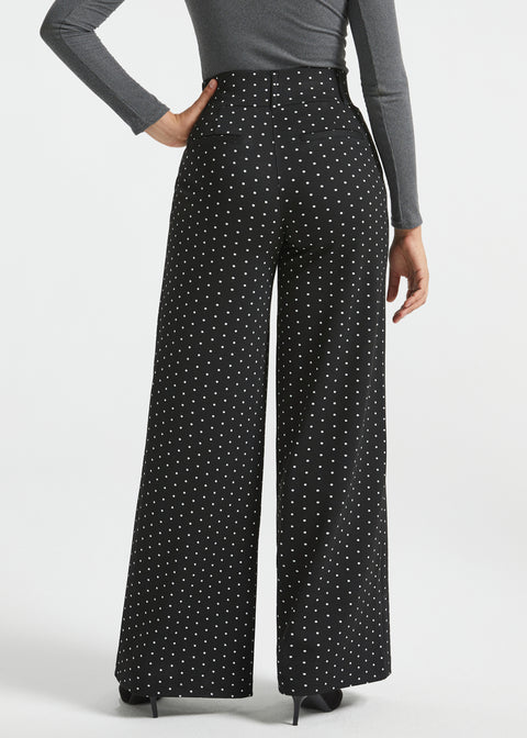Classic High-Waist Dress Pants | Wide - Jacquard (Black Ivory Dot)