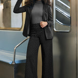 Classic High-Waist Dress Pants | Wide - Jacquard (Black Ivory Dot)