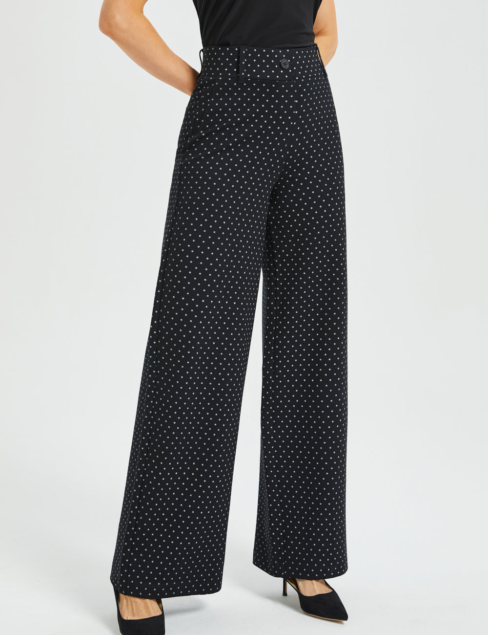 Classic High-Waist DPYP™ Dress Pant Yoga Pants | Wide (Black White Star)