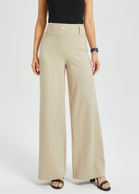 Classic High-Waist DPYP™ Dress Pant Yoga Pants | Wide (Ivory Black Pinstripe)