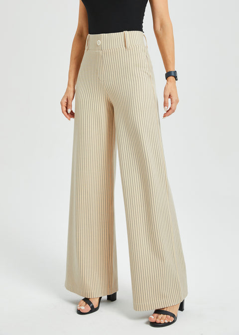 Classic High-Waist DPYP™ Dress Pant Yoga Pants | Wide (Ivory Black Pinstripe)