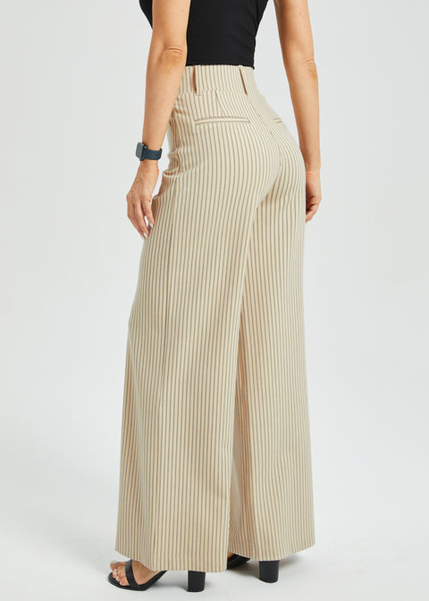 Classic High-Waist DPYP™ Dress Pant Yoga Pants | Wide (Ivory Black Pinstripe)