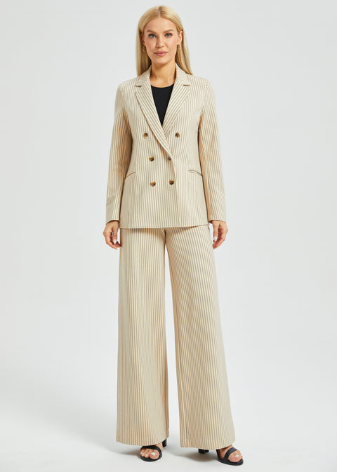 Classic High-Waist DPYP™ Dress Pant Yoga Pants | Wide (Ivory Black Pinstripe)