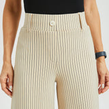 Classic High-Waist DPYP™ Dress Pant Yoga Pants | Wide (Ivory Black Pinstripe)