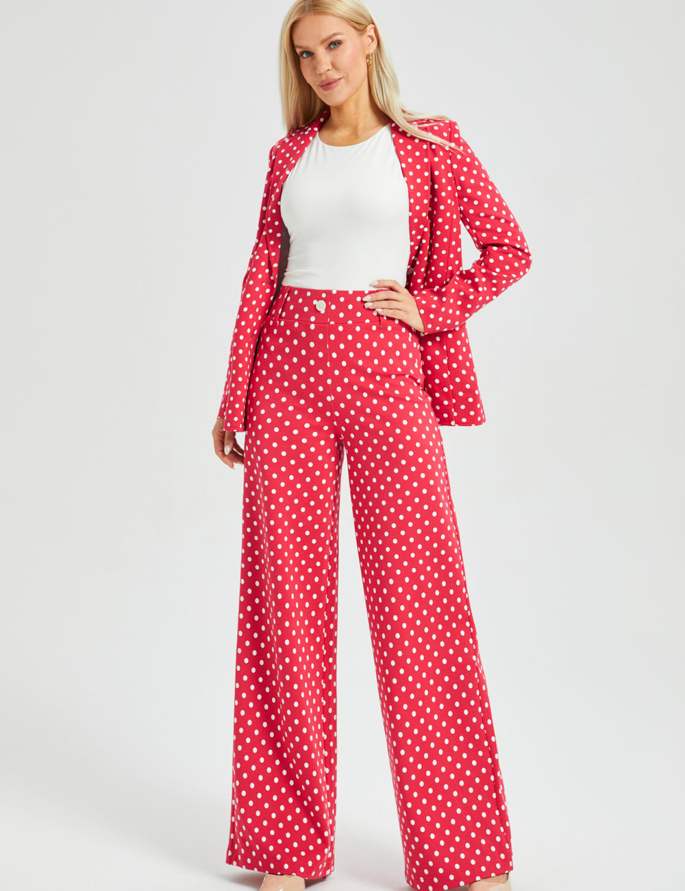 Classic High-Waist DPYP™ Dress Pant Yoga Pants | Wide (Red White Dot)