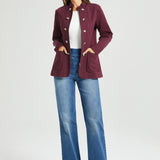 Military Zip Jacket | Stretch Ponte (Burgundy)