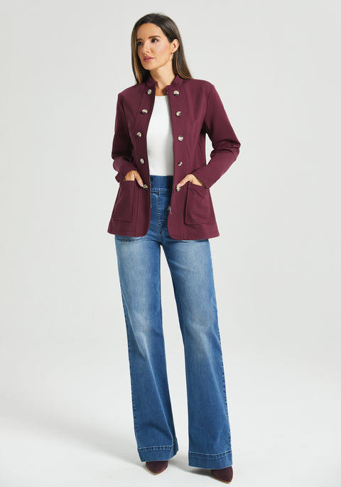 Military Zip Jacket | Stretch Ponte (Burgundy)