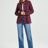 Military Zip Jacket | Stretch Ponte (Burgundy)