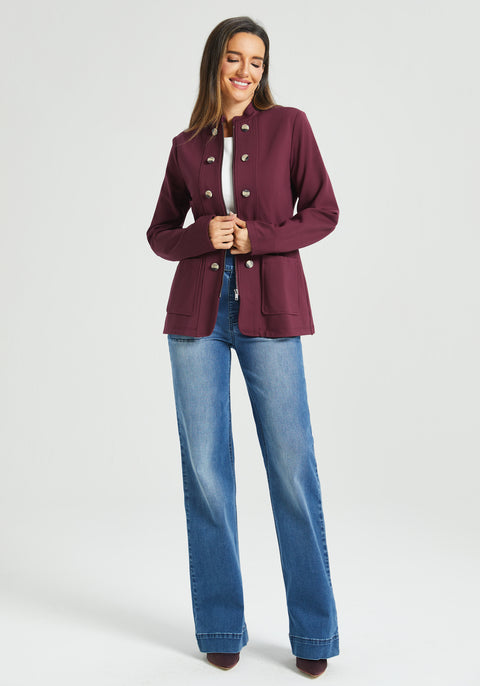 Military Zip Jacket | Stretch Ponte (Burgundy)
