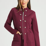 Military Zip Jacket | Stretch Ponte (Burgundy)