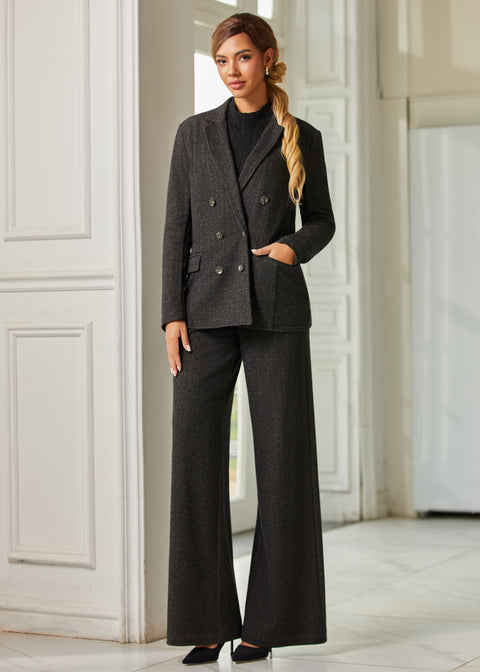 Double Breasted Blazer | Knit Jacquard (Charcoal Herringbone) - Final Sale