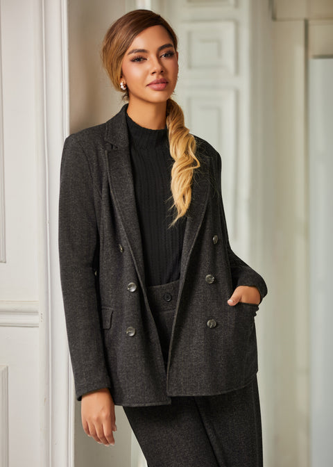 Double Breasted Blazer | Knit Jacquard (Charcoal Herringbone) - Final Sale