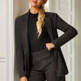 Double Breasted Blazer | Knit Jacquard (Charcoal Herringbone) - Final Sale