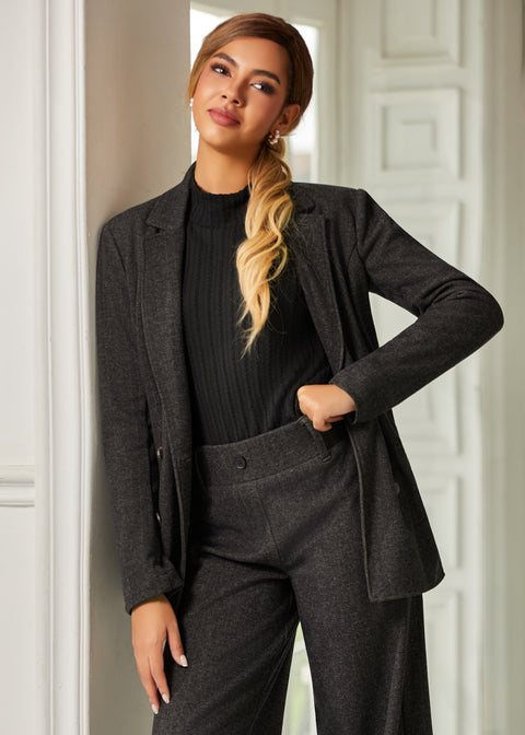 Double Breasted Blazer | Knit Jacquard (Charcoal Herringbone) - Final Sale